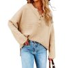 Solid Color Pullover V-Neck Knitted Sweater Womens