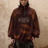 Embroidered Tie-Dye Textured Stand-Up Collar Sweatshirt