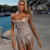 Solid-color Pearl- And Diamond-encrusted Tube Mini Dress With A Bandage-style Design
