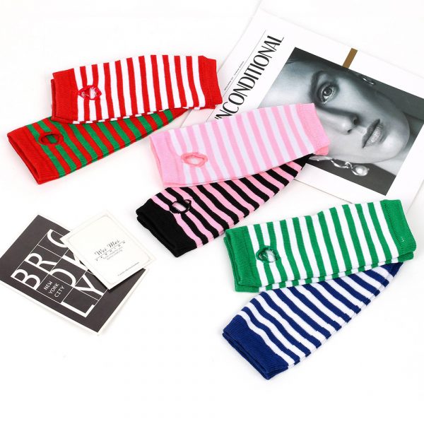 Knitted Finger-leaking Gloves Striped Thin