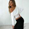 Womens Solid-Color Off-Shoulder Batwing Sleeve Lace-Patchwork Top