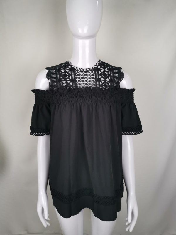 Off-shoulder Hollow-out Three-quarter Sleeve Shirt