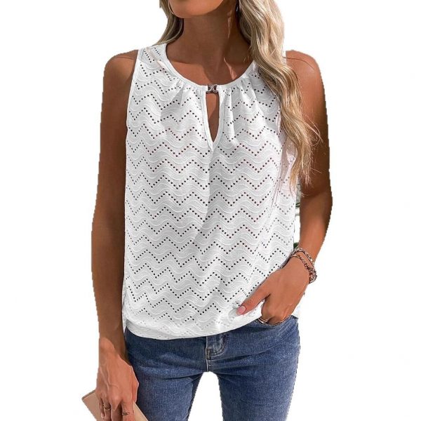 Casual Sleeveless Top With Keyhole Neckline Hollow-Out T-Shirt