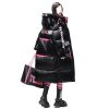 Womens Winter Loose Western-Style Over-the-Knee Long Thermal Patchwork Down Jacket