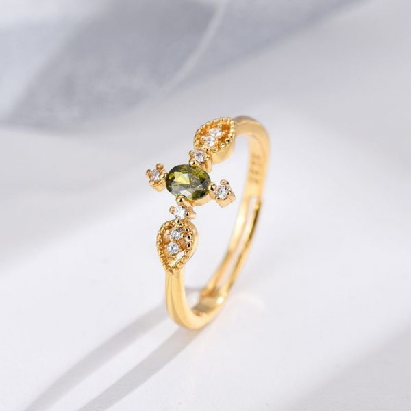 Women Summer Zircon Open Ring, Natural Color Gem Couple Rings, Ins Cold Style Elegant Luxury Finger Jewelry