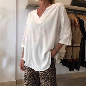 Women's Casual V-Neck Solid Color T-Shirt