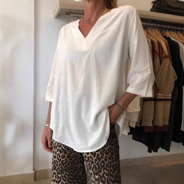Women's Casual V-Neck Solid Color T-Shirt