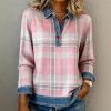 New Retro 3D Digital Print Stand-Up Collar Long-Sleeve Top For Women