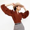 V-neck Top French-style Long-sleeve Work Shirt