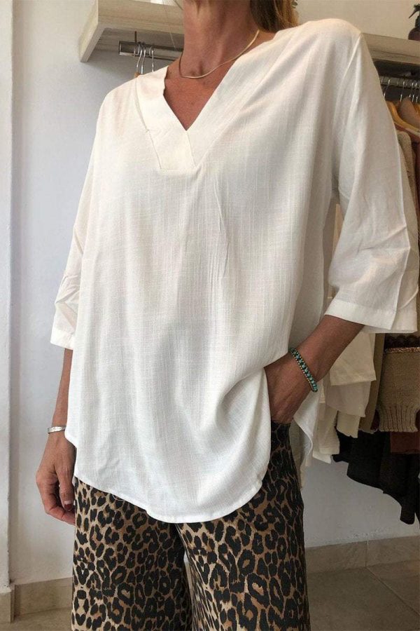 Women's Casual V-Neck Solid Color T-Shirt