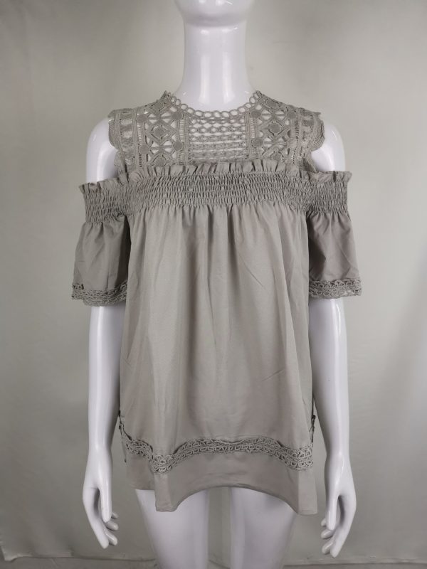 Off-shoulder Hollow-out Three-quarter Sleeve Shirt