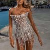 Solid-color Pearl- And Diamond-encrusted Tube Mini Dress With A Bandage-style Design