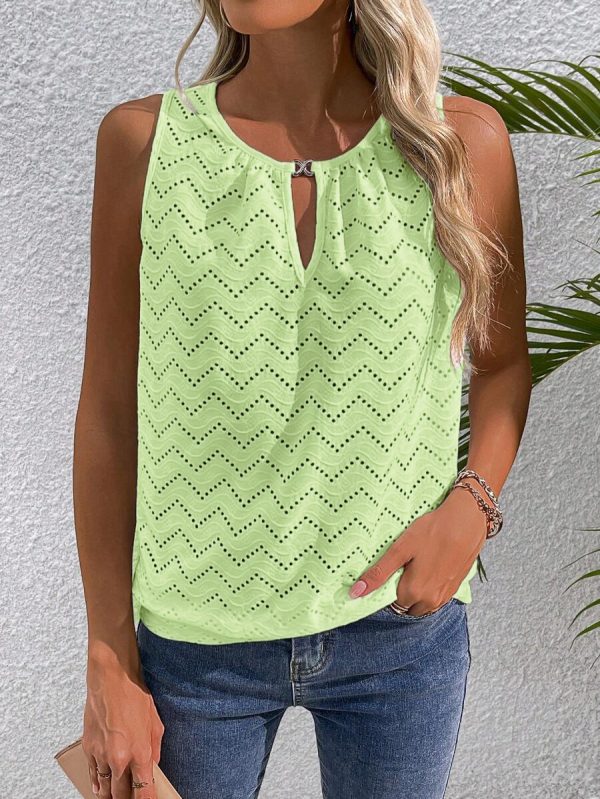 Casual Sleeveless Top With Keyhole Neckline Hollow-Out T-Shirt