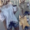 Off-shoulder Hollow-out Three-quarter Sleeve Shirt