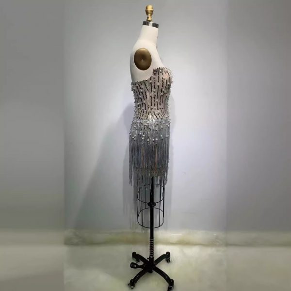 Solid-color Pearl- And Diamond-encrusted Tube Mini Dress With A Bandage-style Design
