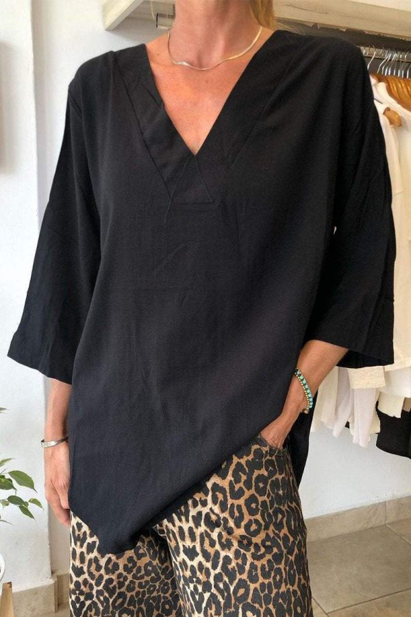 Women's Casual V-Neck Solid Color T-Shirt