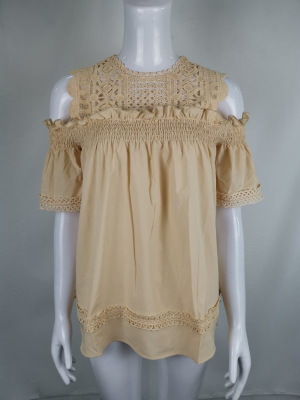 Off-shoulder Hollow-out Three-quarter Sleeve Shirt
