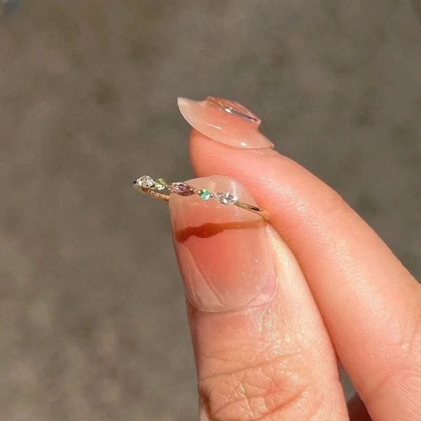 Minimalist Cold Tone Zircon Ring, Natural Colorful Gems, High-End Luxury Adjustable Index Finger Couple Rings