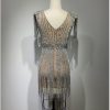 New Low Cut Tassel Hollow-out Tight Niche Diamond Sheath High Quality Dress