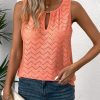 Casual Sleeveless Top With Keyhole Neckline Hollow-Out T-Shirt