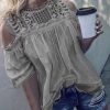 Off-shoulder Hollow-out Three-quarter Sleeve Shirt