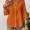 Loose-fitting Solid-color Casual Shirt With A Small V-neck And Buttons