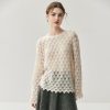 Cashmere Knit Sweater Womens Top With Hollow-out Feather Design