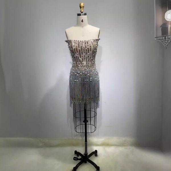 Solid-color Pearl- And Diamond-encrusted Tube Mini Dress With A Bandage-style Design