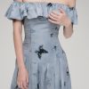 French Retro Gentle Off-shoulder Butterfly Print Dress