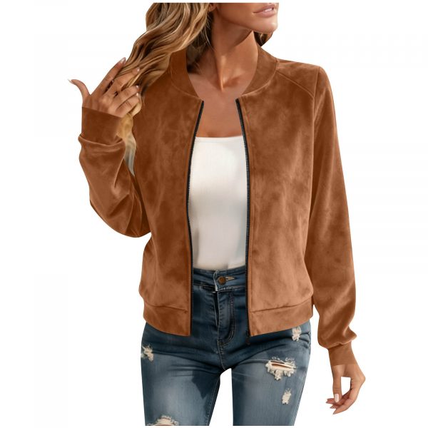 Round-neck Zip-up Deerskin-fleece Short Jacket Flight Suit