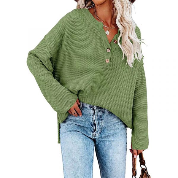 Solid Color Pullover V-Neck Knitted Sweater Womens