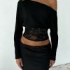 Womens Solid-Color Off-Shoulder Batwing Sleeve Lace-Patchwork Top