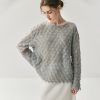 Cashmere Knit Sweater Womens Top With Hollow-out Feather Design