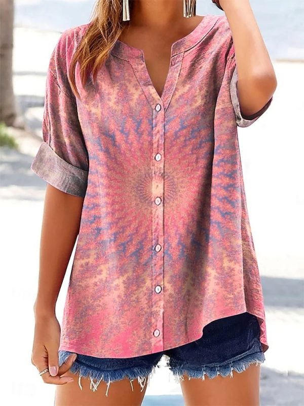 3D-printed Womens Casual Floral Short-sleeve Top