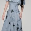 French Retro Gentle Off-shoulder Butterfly Print Dress
