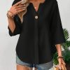 Loose-fitting Solid-color Casual Shirt With A Small V-neck And Buttons