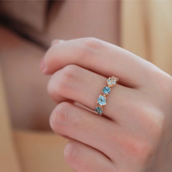 Luxury Minimalist Couple Bands, Shining Zircon Natural Color Gemstone, Cold Style Daily Wear Open Ring