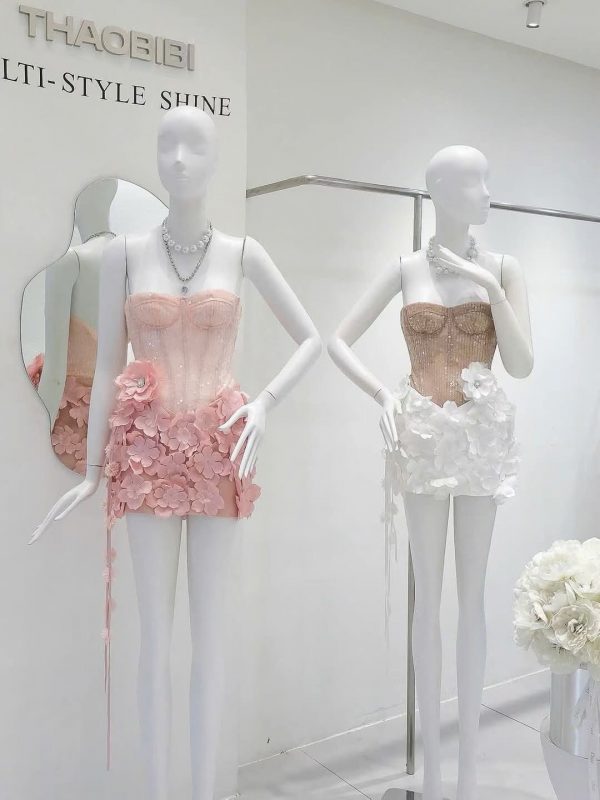 Womens Strapless Sequin Flower Dress