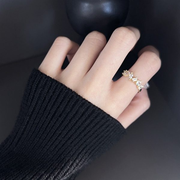 Minimalist Cold Tone Zircon Ring, Natural Colorful Gems, High-End Luxury Adjustable Index Finger Couple Rings