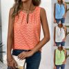 Casual Sleeveless Top With Keyhole Neckline Hollow-Out T-Shirt