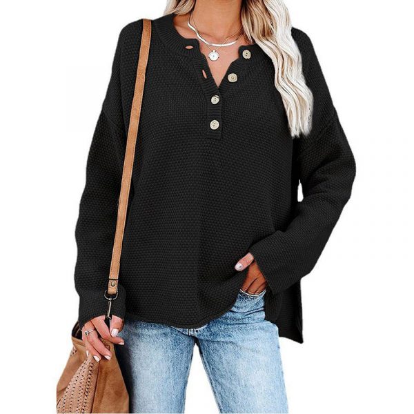 Solid Color Pullover V-Neck Knitted Sweater Womens