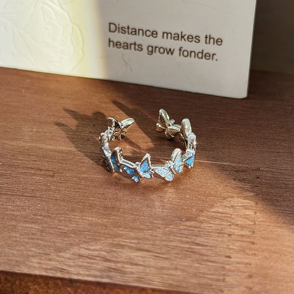 Light Luxury Fairy Sweet Girl Open Ring, Inlaid Diamond Butterfly Star Bow Flower & Shell Pearl, Exquisite Stackable Finger Ring